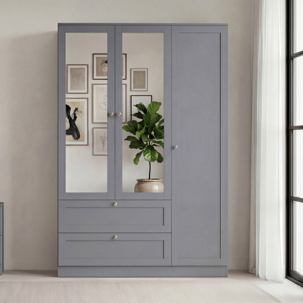 VIDA DESIGNS Altino 3 Door 2 Drawer Grey Shaker-Style Mirrored Wardrobe Image 3