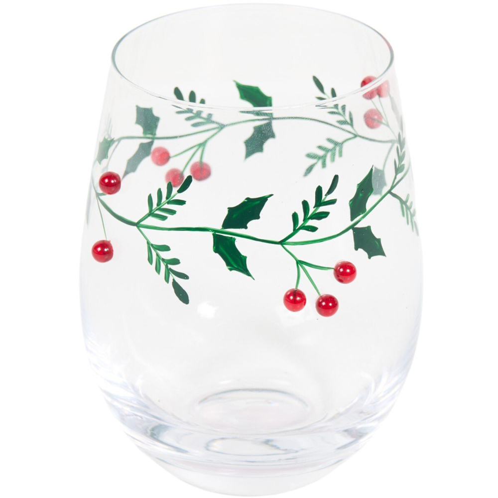 Tumbler Glass with Mistletoe Decoration Clear Image 4