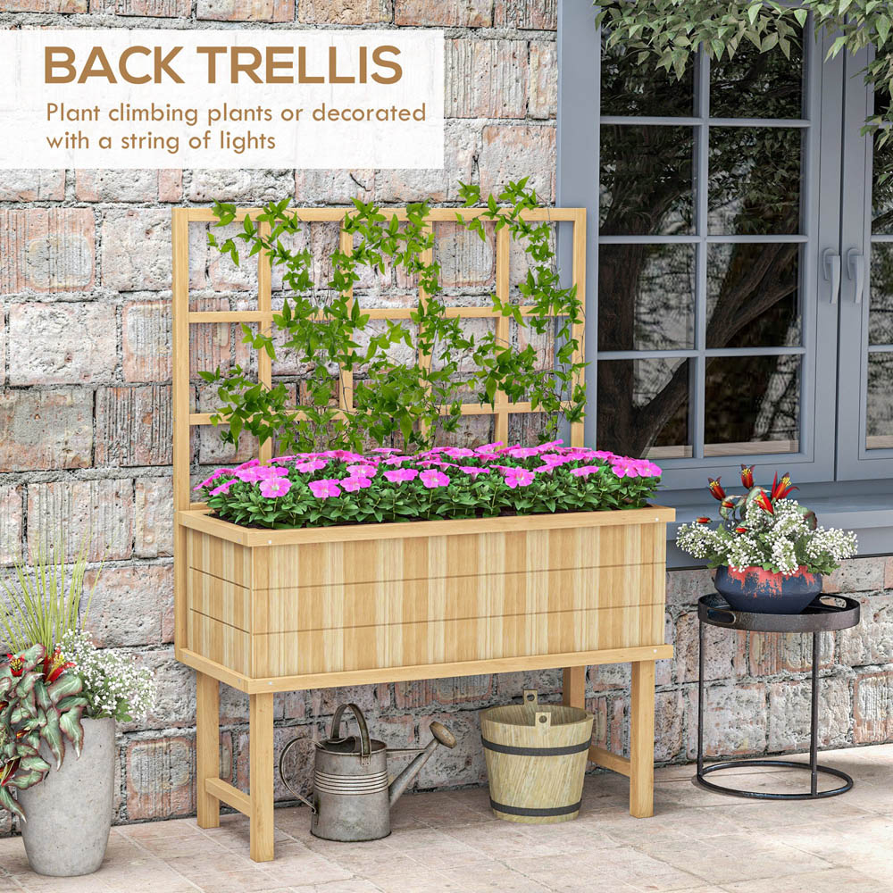 Outsunny Wooden Raised Planter with Trellis Image 4