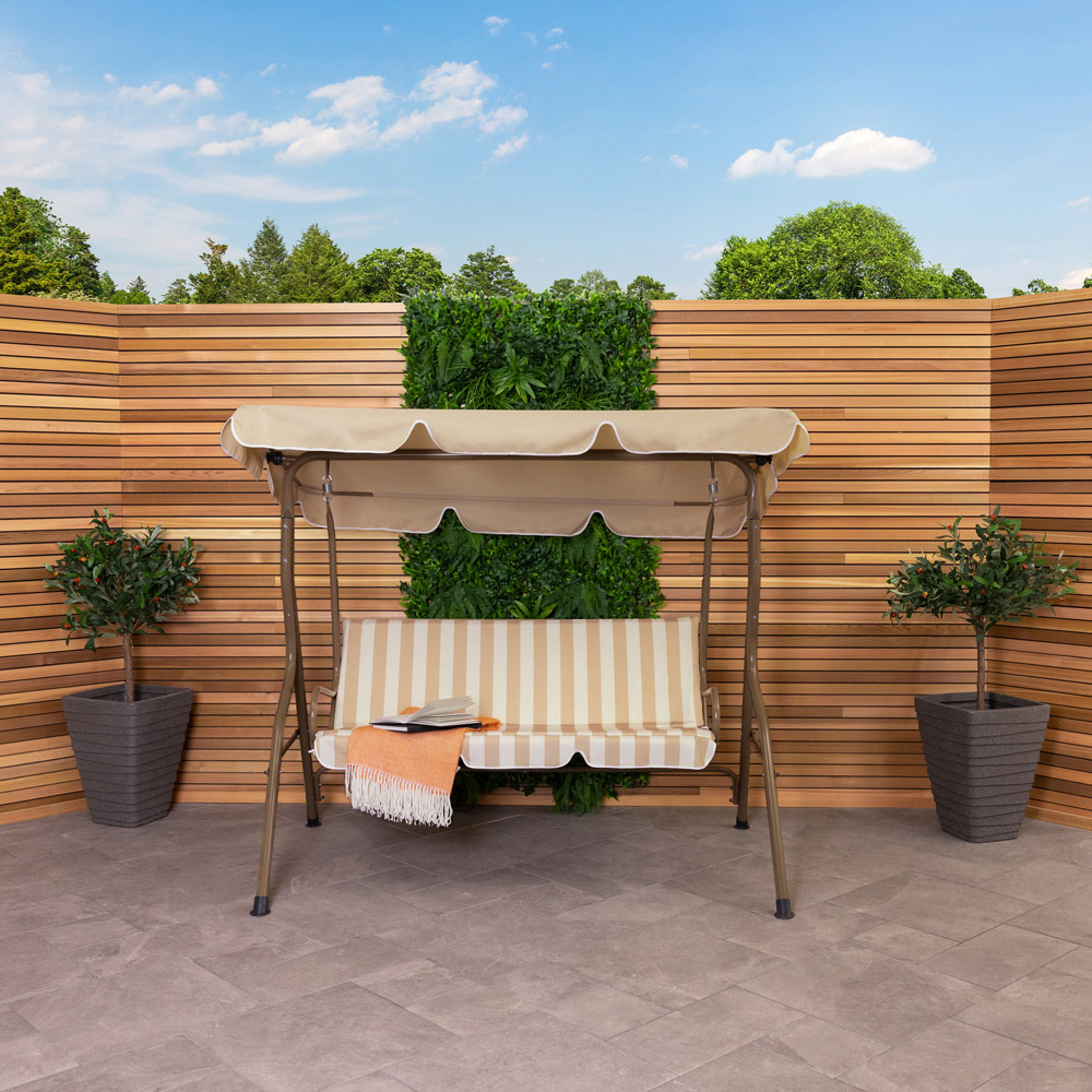 Charles Bentley 3 Seater Beige and White Garden Swing Seat Image 9