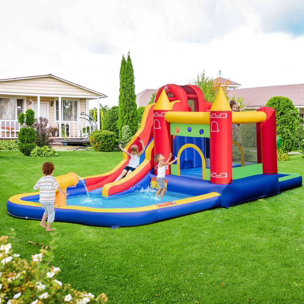 Costway 9 in 1 Inflatable Bounce Castle with Waterslide Image 4