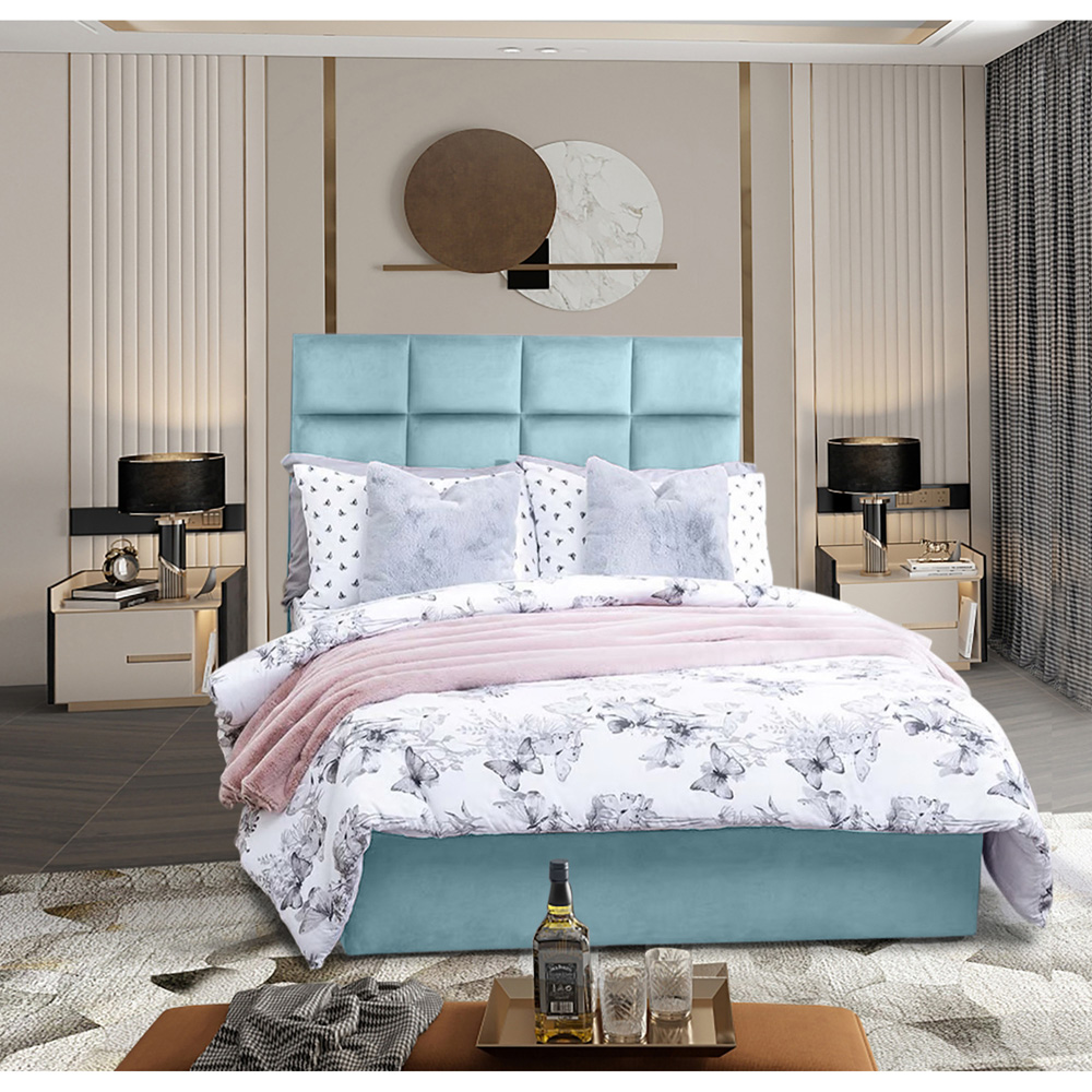 Eleganza Home Snoozer Small Double Duck Egg Plush Velvet Divan Bed with Headboard Image 2