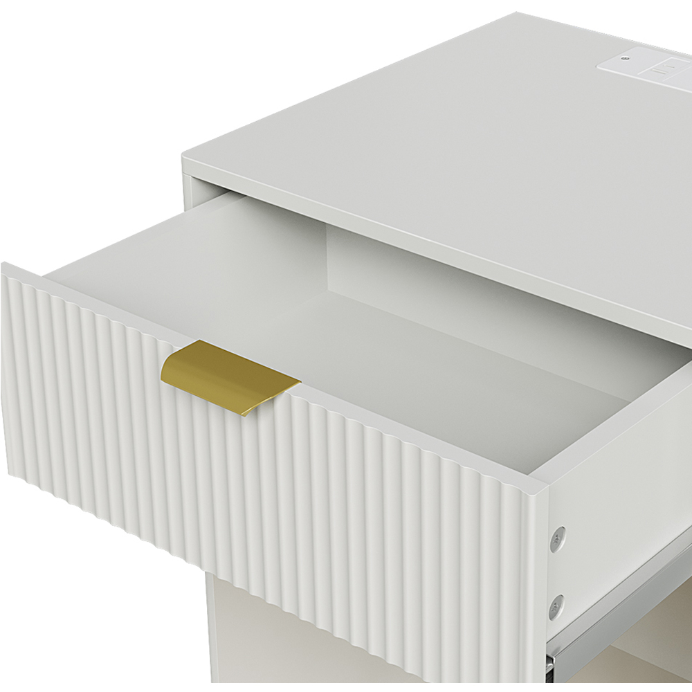 Living and Home Single Drawer White Bedside Table with Power and RGB Light Strip Set of 2 Image 4