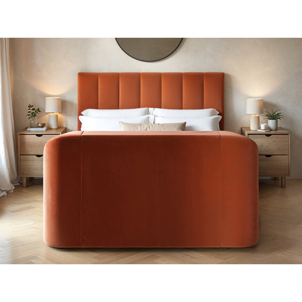 Flair Megane King Size Burnt Orange Velvet Side Lift TV Ottoman Bed Image 4