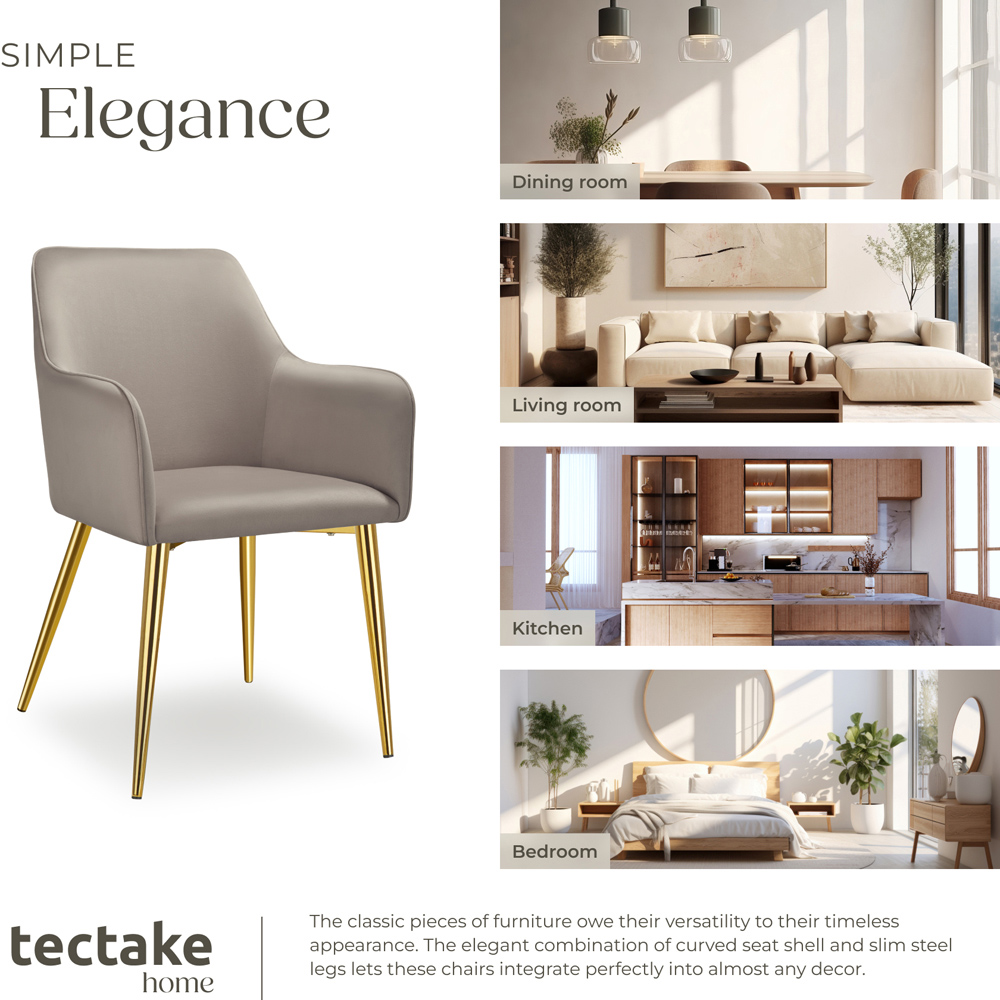tectake Avane Set of 4 Taupe Velvet Look Padded Dining Chair Image 7