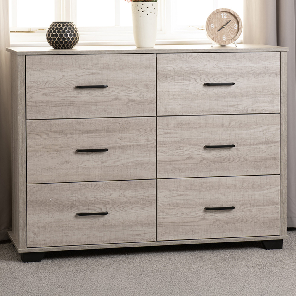 Seconique Oliver 6 Drawer Light Oak Effect Chest of Drawers Image 1