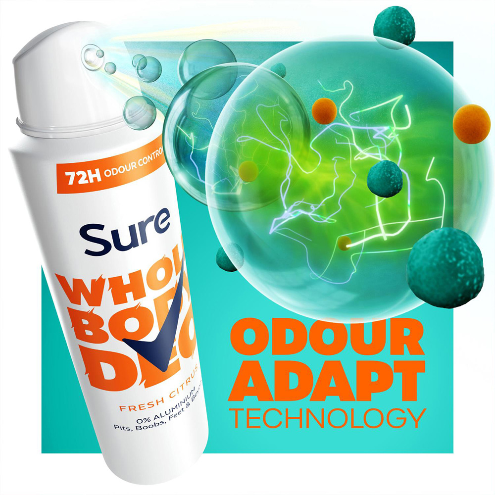 Sure Women Aluminium Free Whole Body Fresh Citrus Deodorant Spray 150ml 6 Pack Image 4