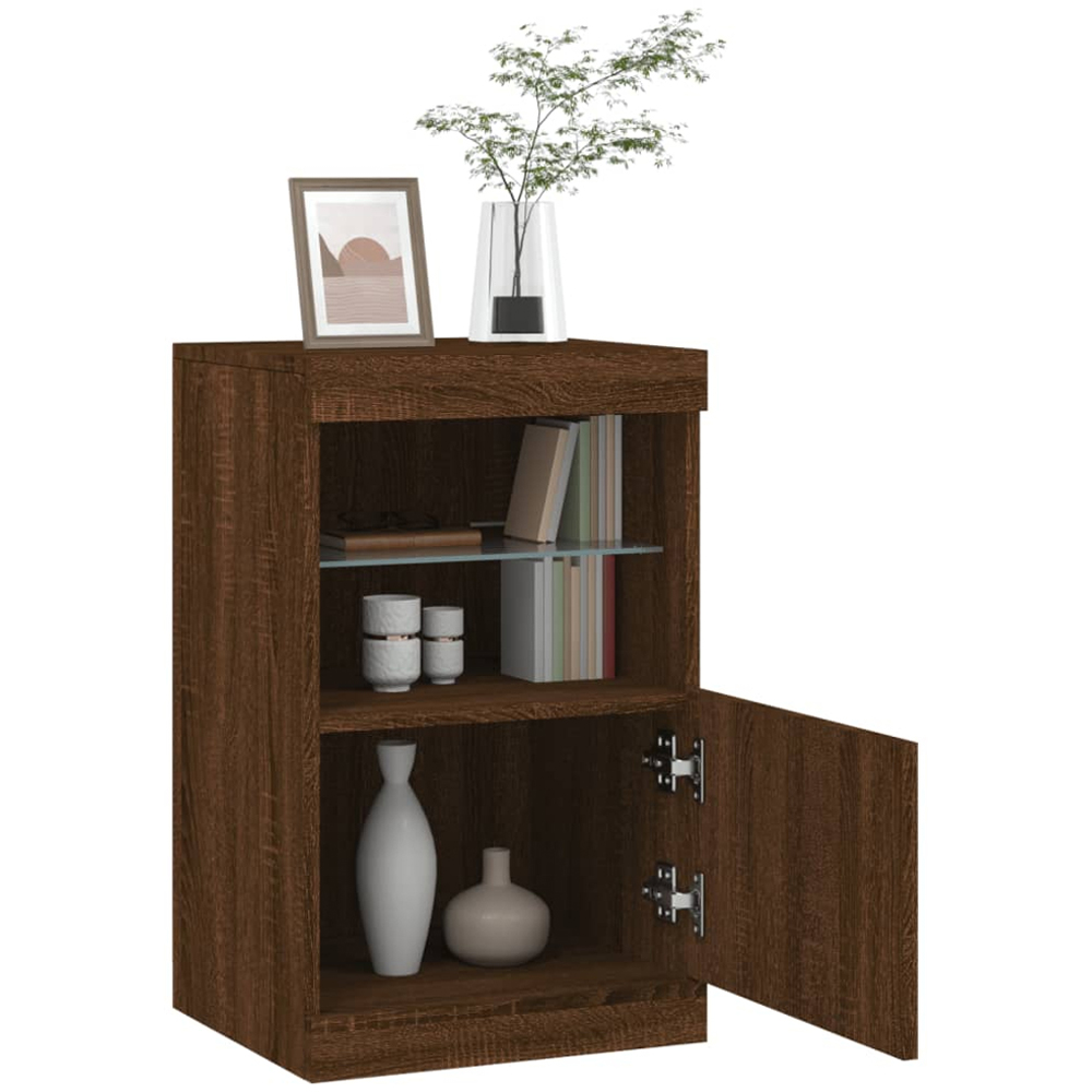 vidaXL Single Door 2 Shelf Brown Oak LED Sideboard Image 4
