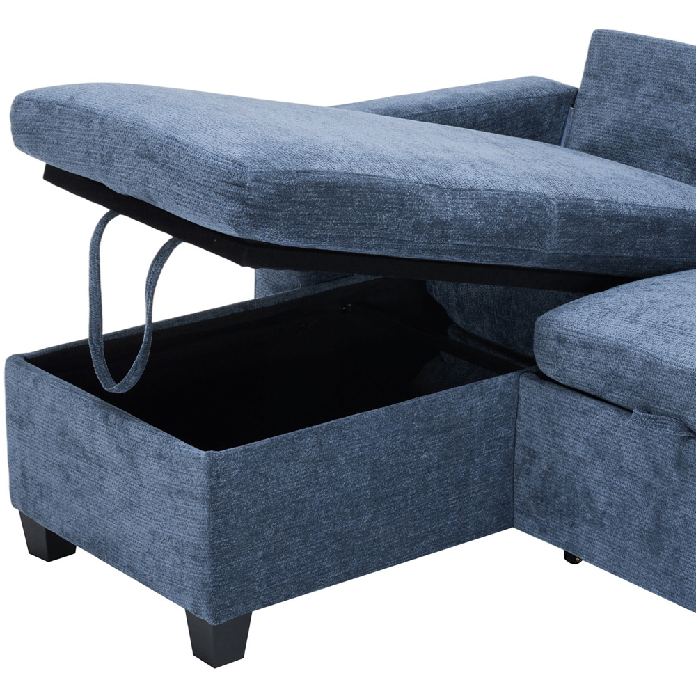 Living and Home 3 Seater Blue Chenille L-Shaped Sofa Bed with Storage Chaise Image 6