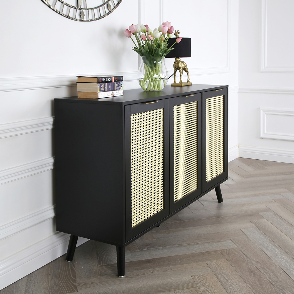 Craven 3 Door Black Sideboard with Cane Front Image 6