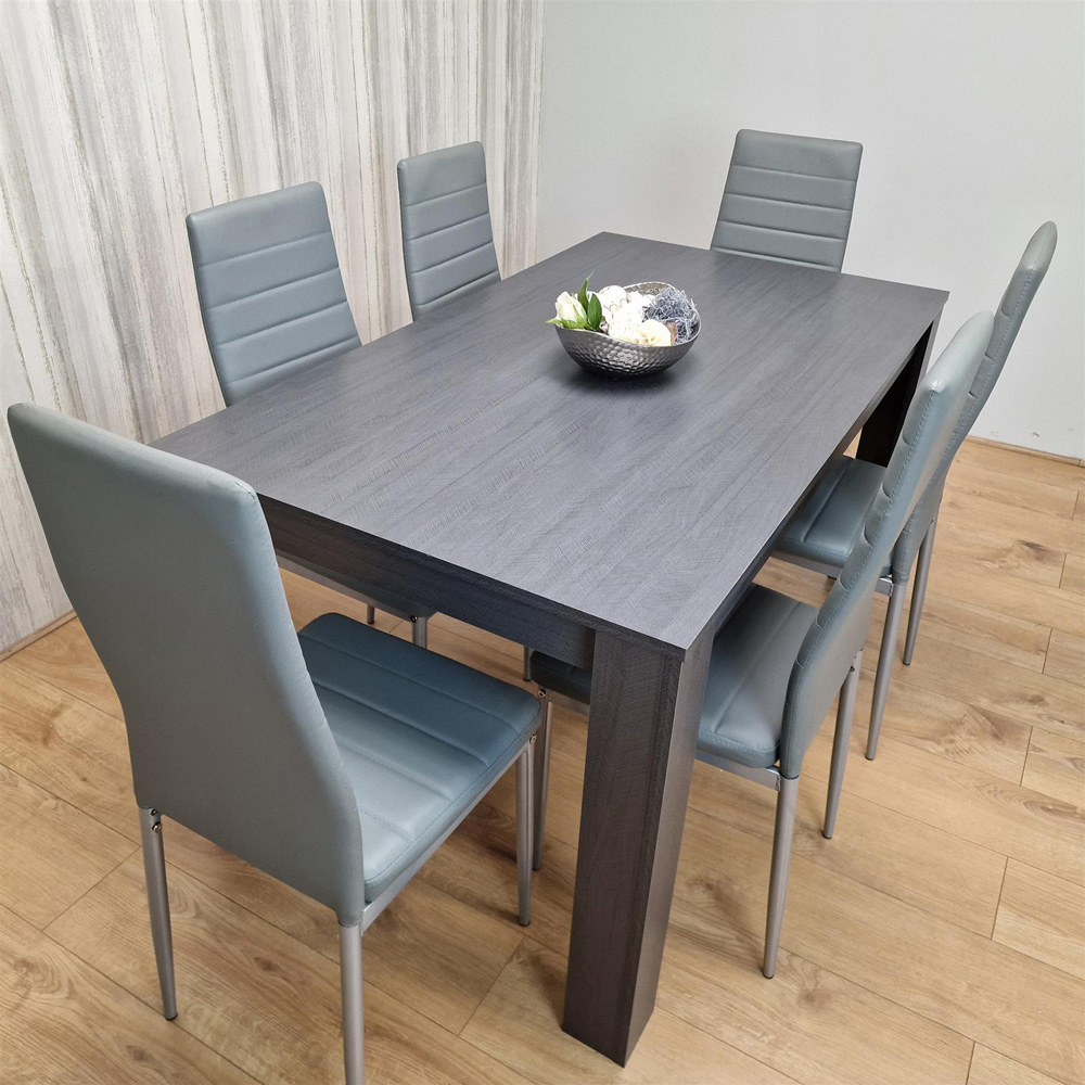 Kosy Koala 6 Seater Faux Leather Arrow Design Dining Set Grey Image 3