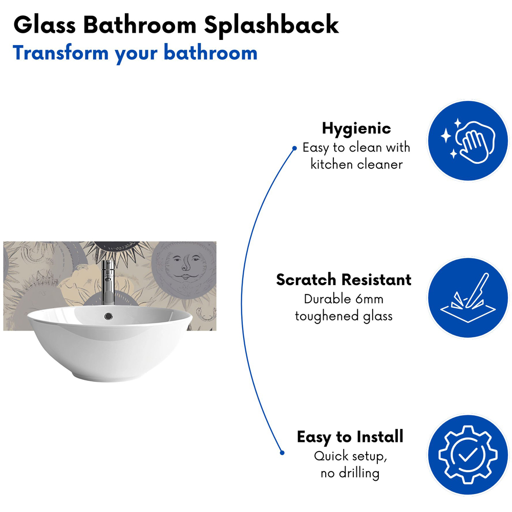 Warren Reed Designer Grey Black Abstract Moon and Sun Glass Bathroom Splashback 25 x 60cm Image 4