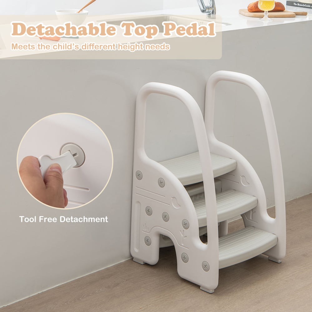 Costway Grey Dual Height Kids Learning Step Stool with Safety Handles Image 6