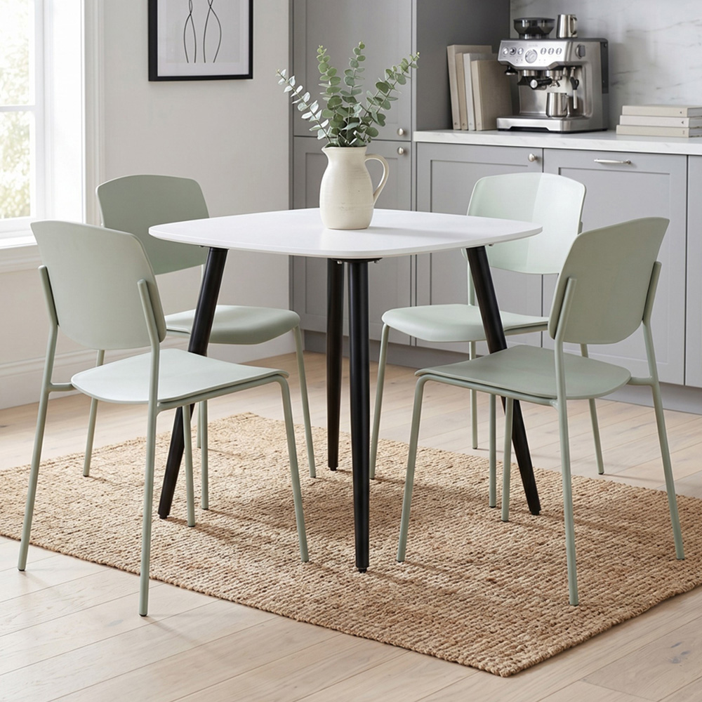 Core Products Aspen Academy 4 Seater Plastic Square Dining Set White and Sage Green Image 1