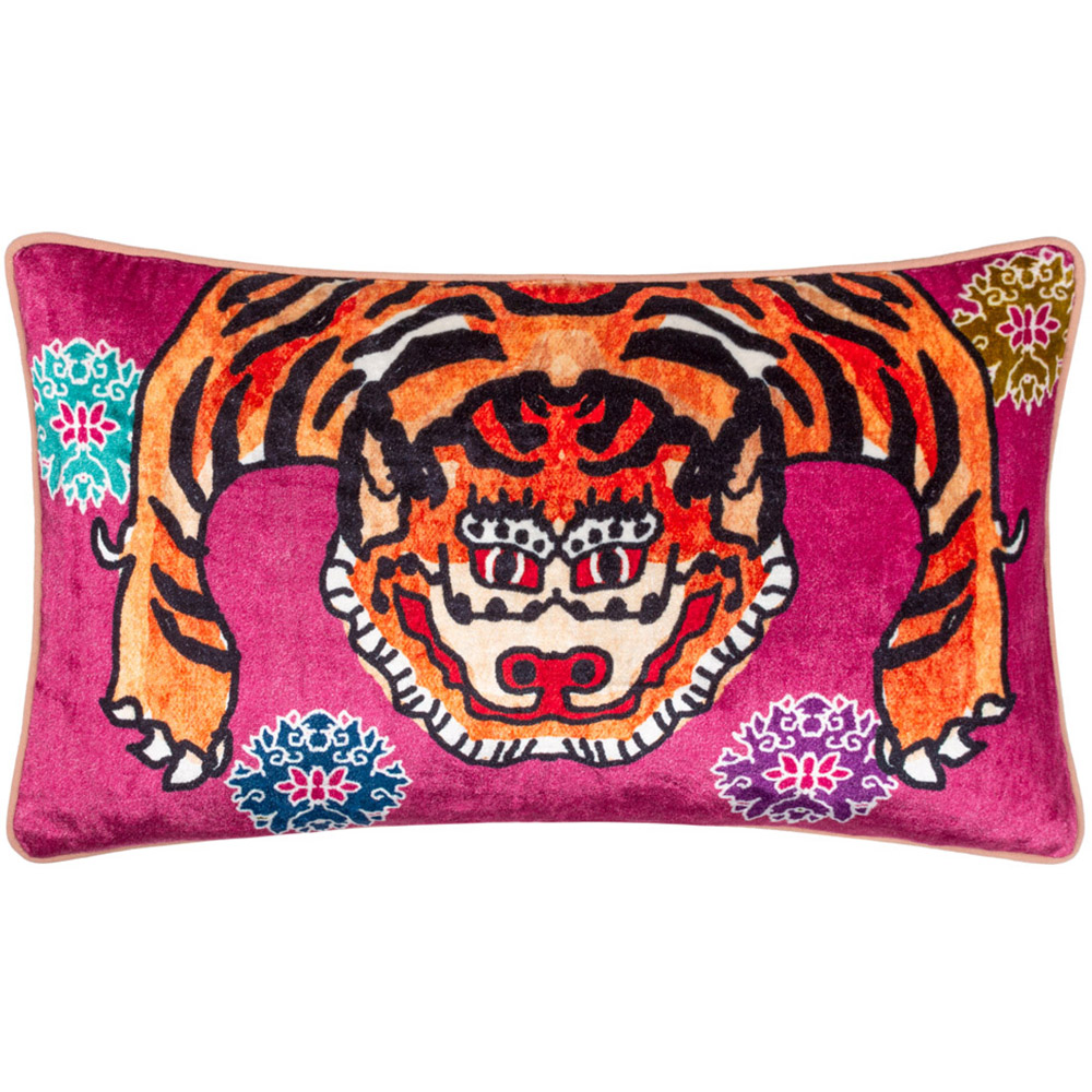 furn. Pink Year Of The Tiger Velvet Cushion Image 1