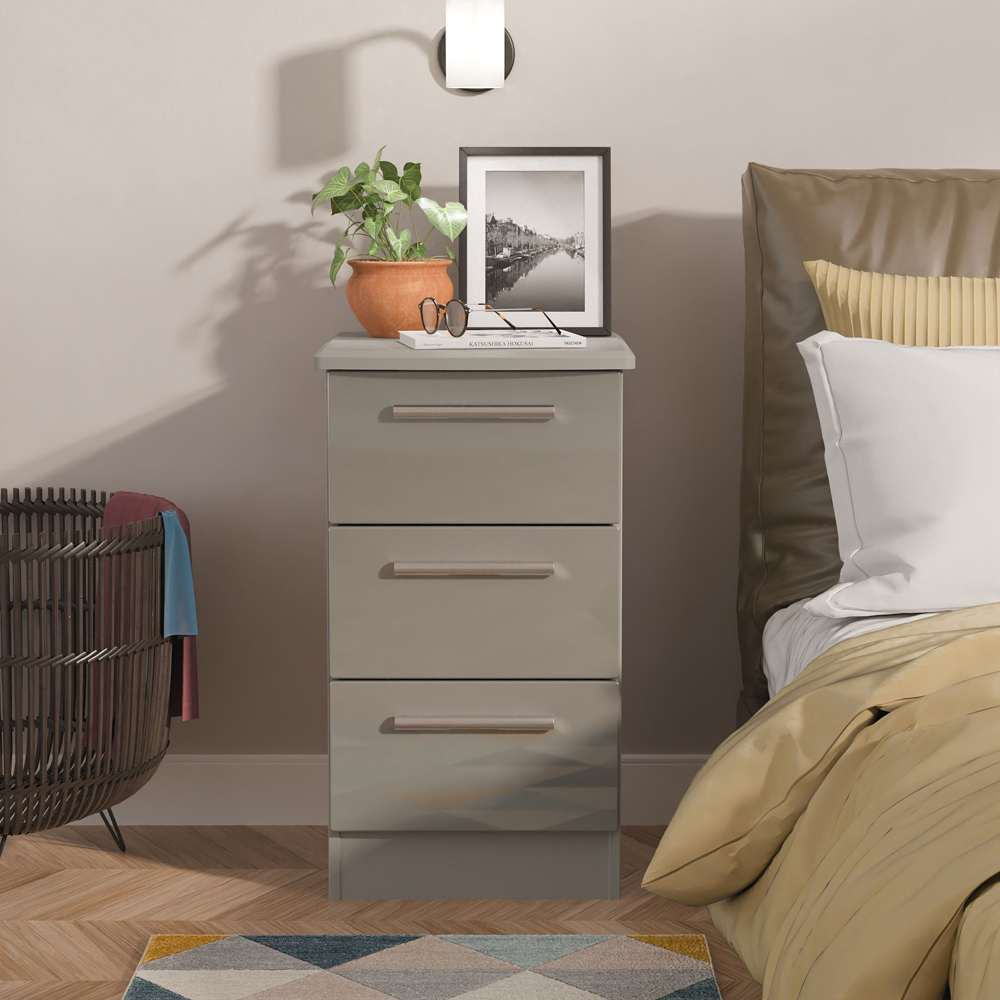 Crowndale Knightsbridge 3 Drawer Grey Gloss and Dusk Grey Bedside Cabinet Ready Assembled Image 7