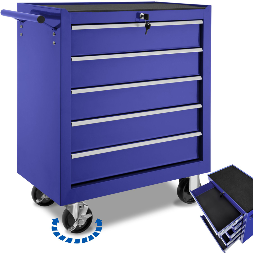tectake 5 Drawer Blue Tool Chest of Drawers with Wheels Image 3
