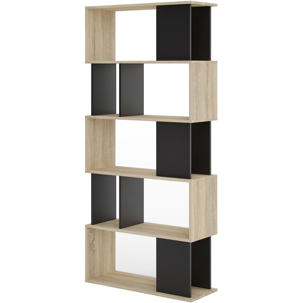 Furniture To Go Maze 5 Shelf Oak and Black Open Bookcase Image 4