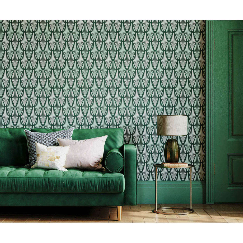 Bobbi Beck Eco Luxury Bold Art Deco Fan Green Wallpaper Image 2