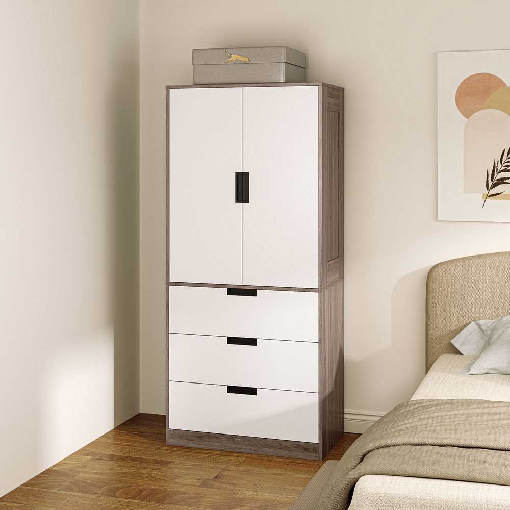 Portland 2 Door 3 Drawer Brown Wardrobe with Hanging Rod Image 4
