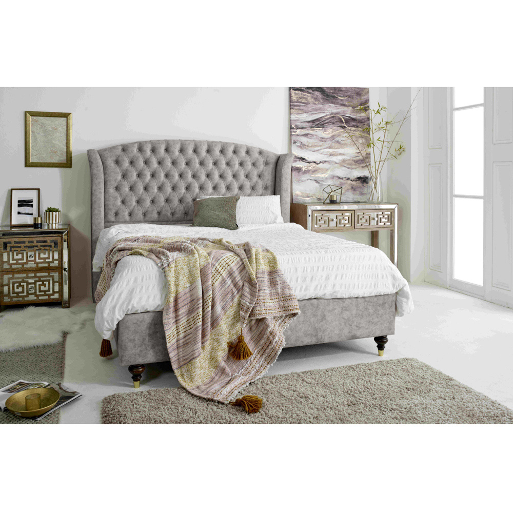 Eleganza Roseland King Size Silver Oakland Fabric Bed Frame with Chesterfield Headboard Image 8