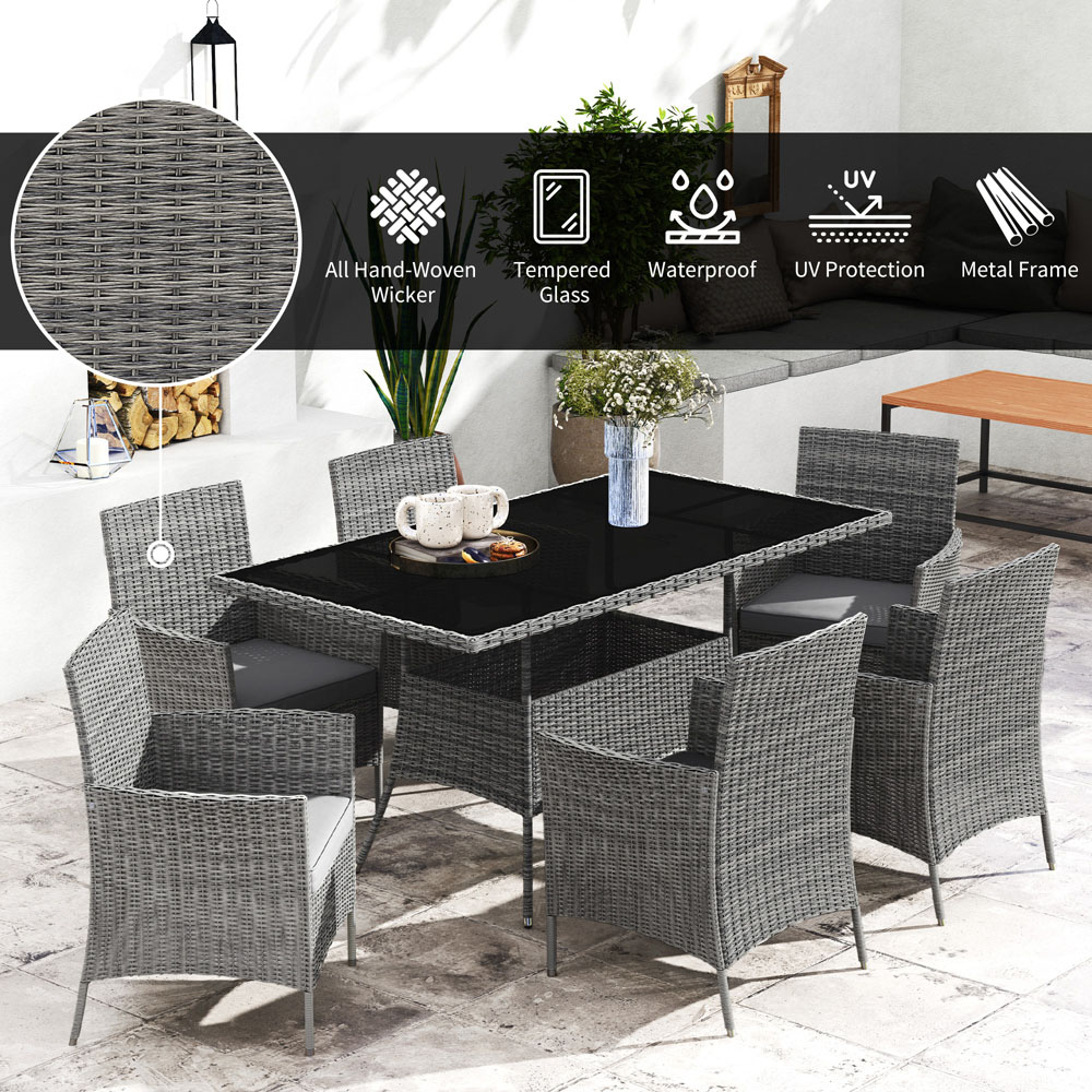 Outsunny 6 Seater Rattan Dining Set Grey Image 4