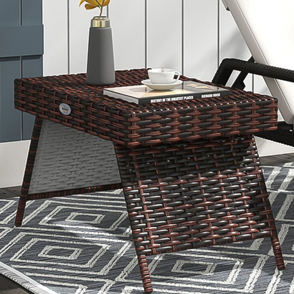 Outsunny Brown Rattan Steel Frame Foldable Outdoor Coffee Table Image 1