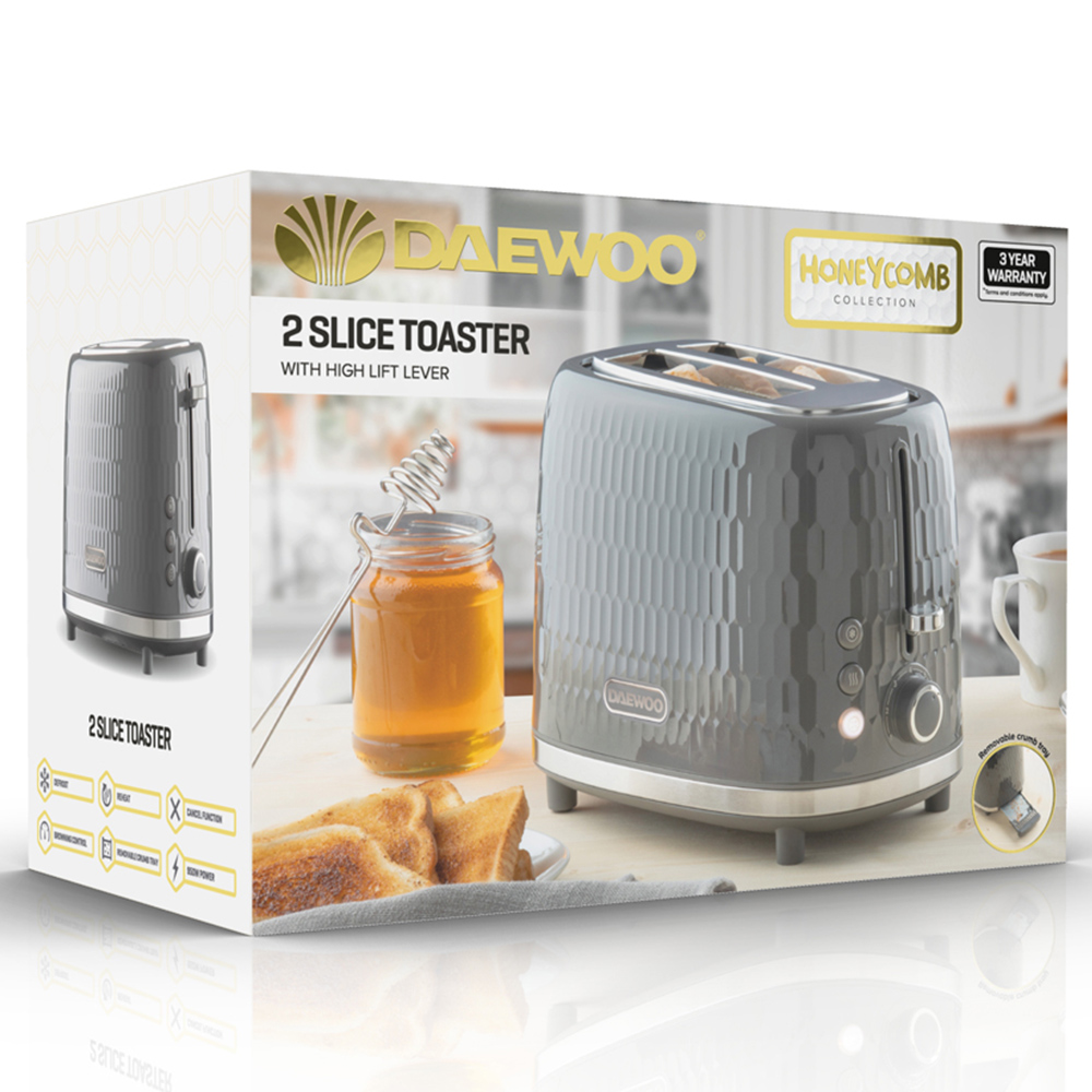 Daewoo Honeycomb Grey 2 Slice Toaster Image 5