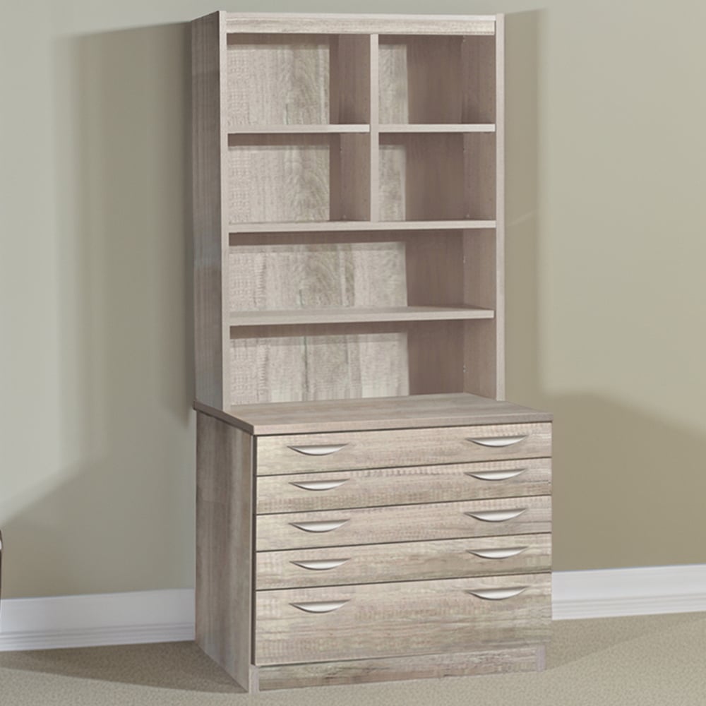 R White Cabinets 5 Drawer 6 Shelf A2 Plan Grey Chest of Drawers with Hutch Image 1
