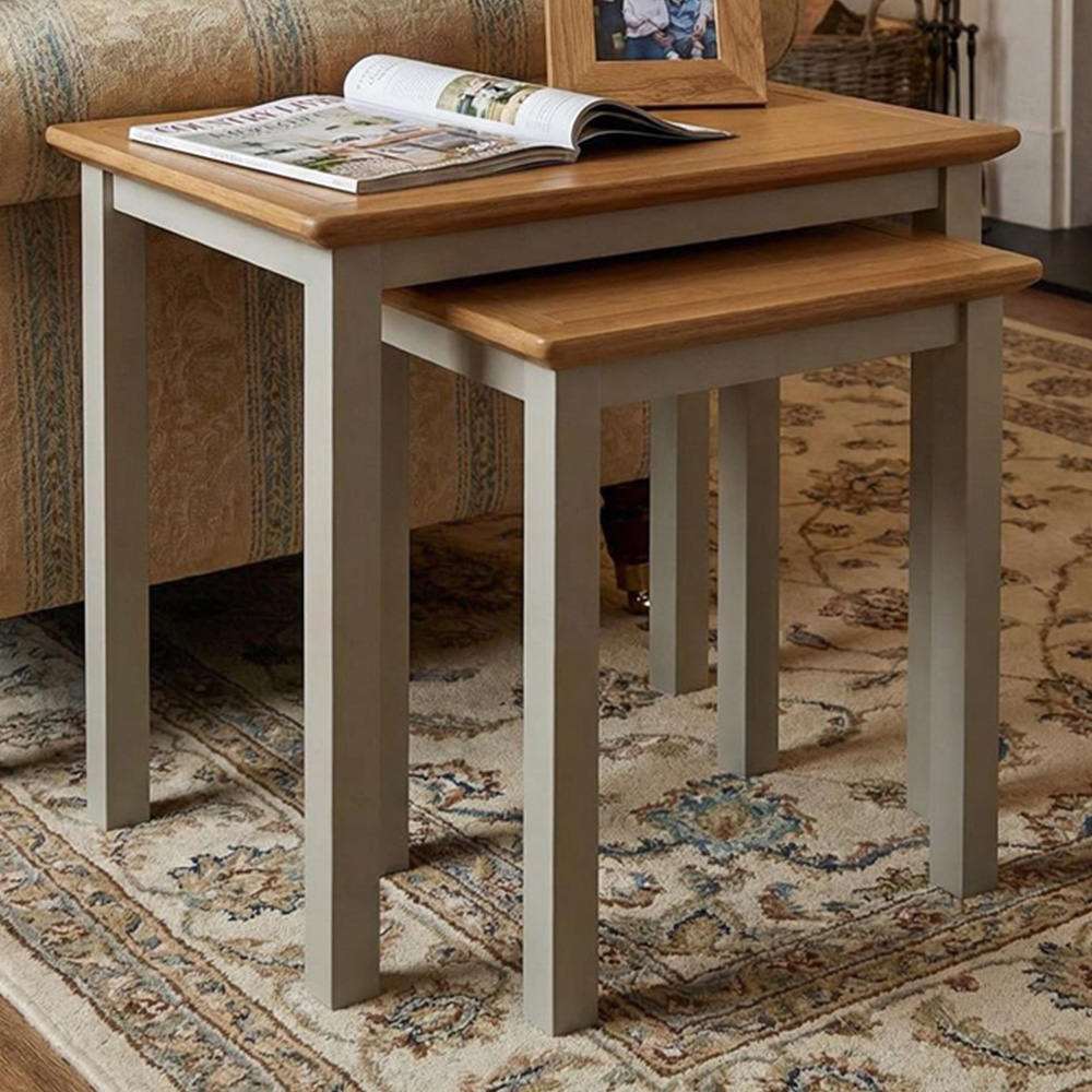 FWStyle Taberno Sage Green and Oak Nesting Side Table Set of 2 Image 1