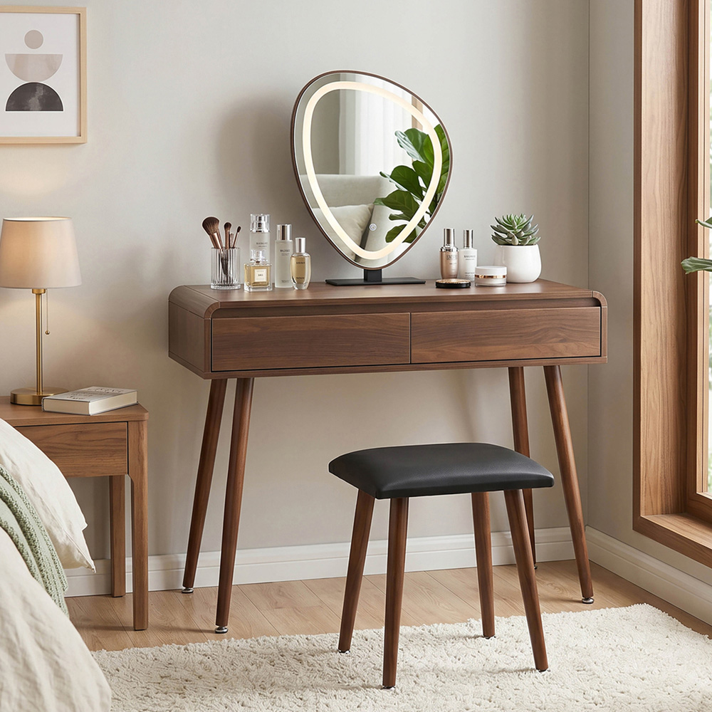 Abstract LED Mirror Dressing Table Brown Image 6