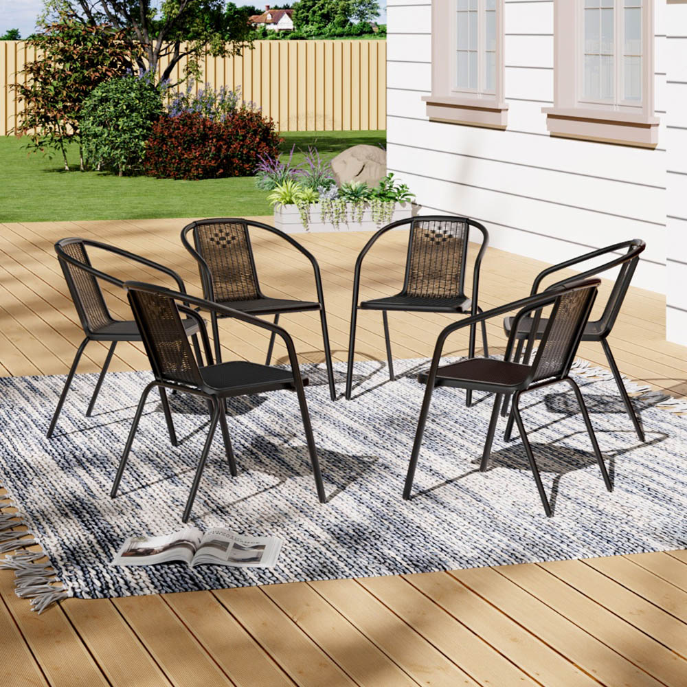 Living and Home Set of 6 Black Wicker Stackable Garden Chair Image 7
