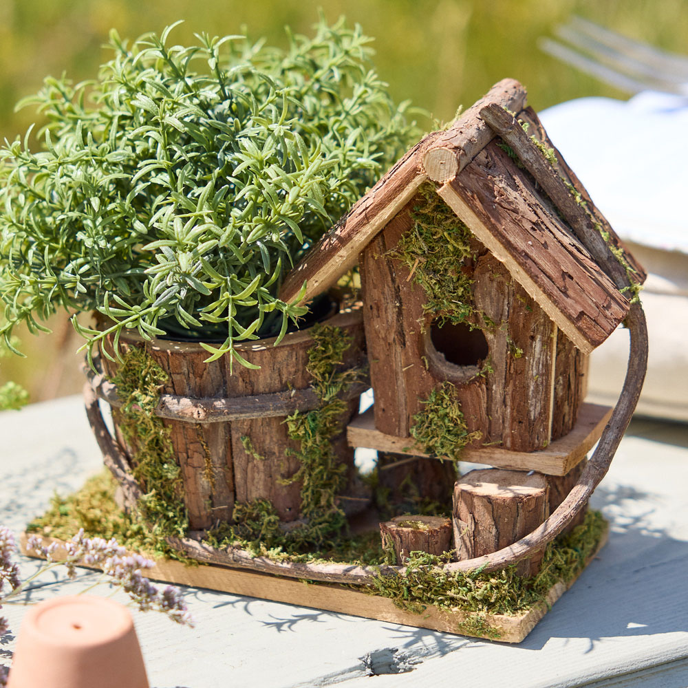 Dibor Woodland Lodge Birdhouse with Planter Image 2