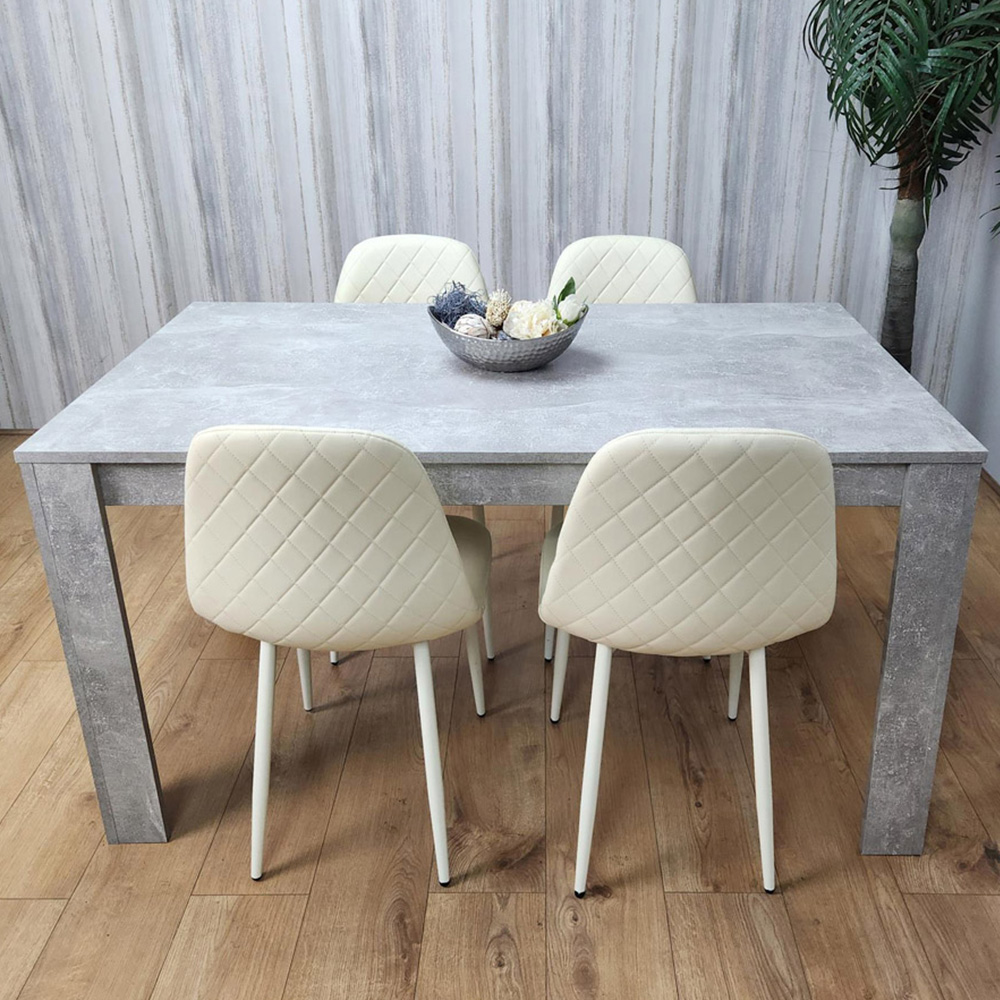 Portland 4 Seater Dining Set Stone Grey Effect and Cream Image 1
