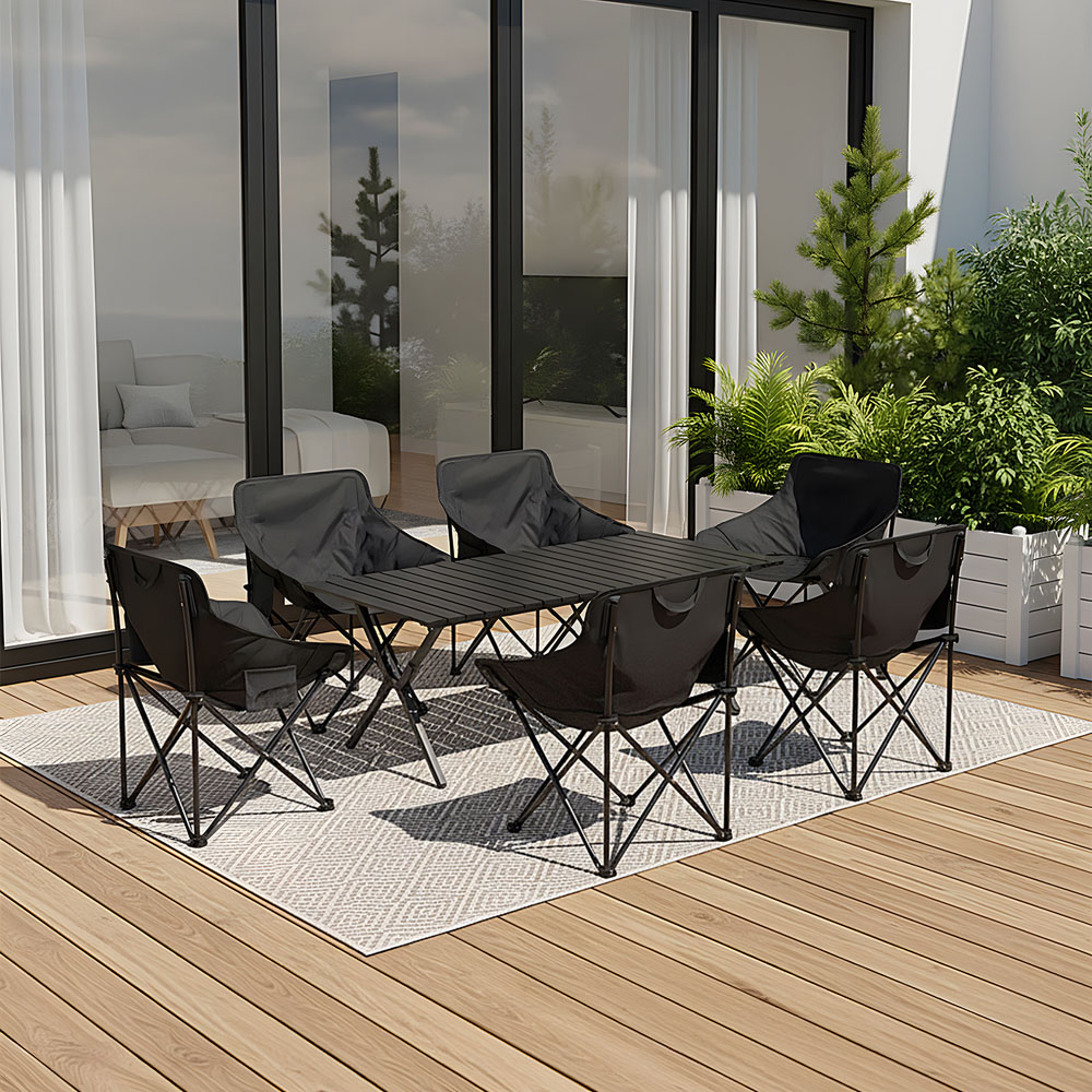 Living and Home 6 Seater 120cm Black Foldable Camping Table and Chair Set Image 7