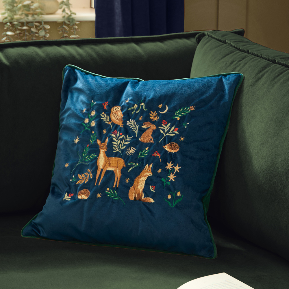 Furn Berry Woods Navy Velvet Reversible Cushion 45 x 45cm Image 2