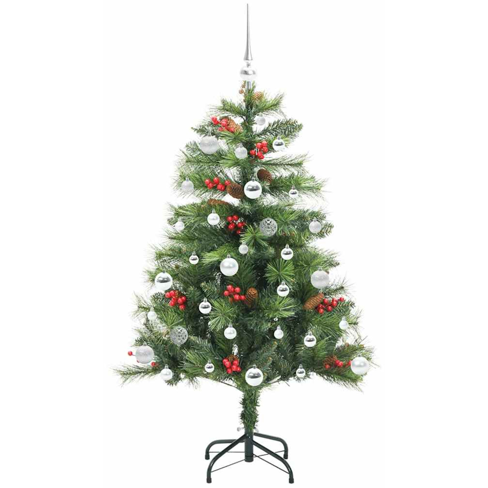 vidaXL 150 LED Pre-Lit Silver Baubles Green Artificial Christmas Tree 5ft Image 4