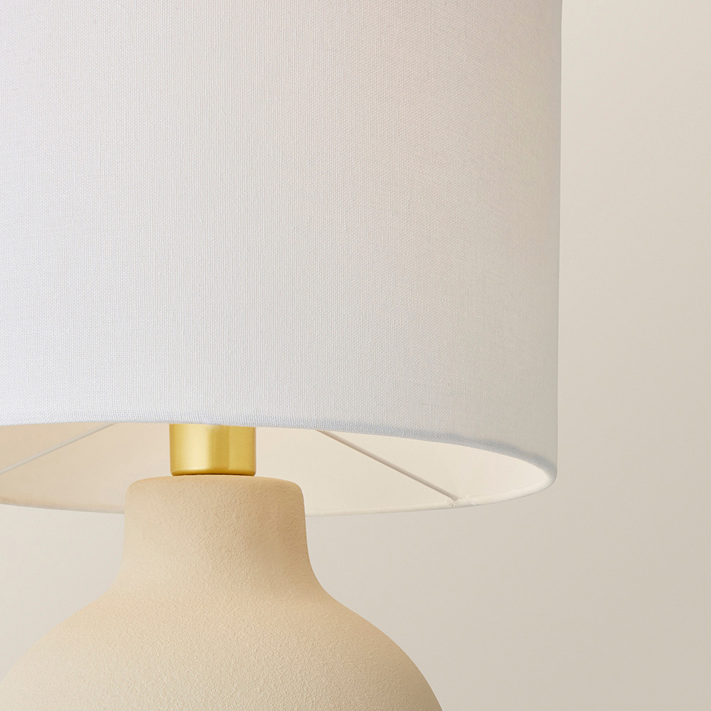 ValueLights Blair Natural Linen Shade Beige Stone Hand Finished Ceramic LED Table Lamp Image 3