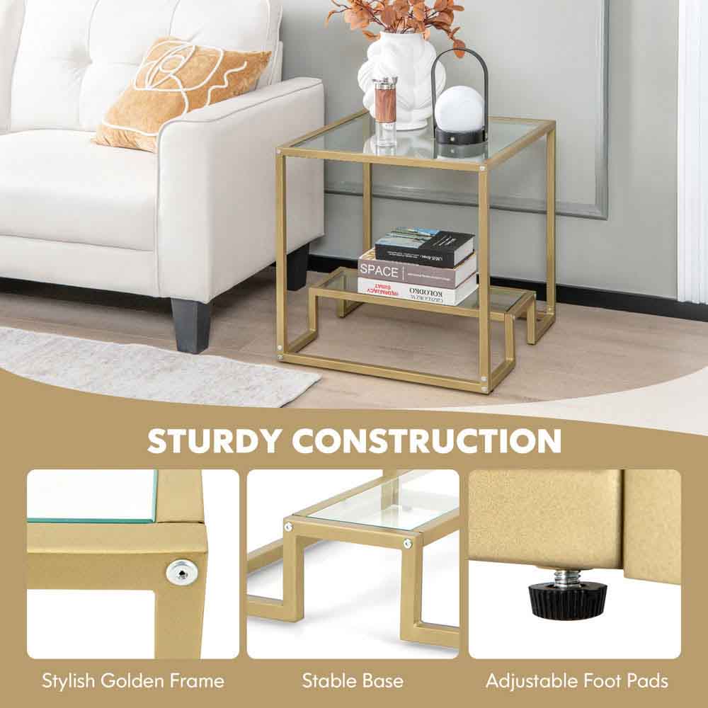 Costway Single Shelf Gold Tempered Glass Coffee Table Image 7