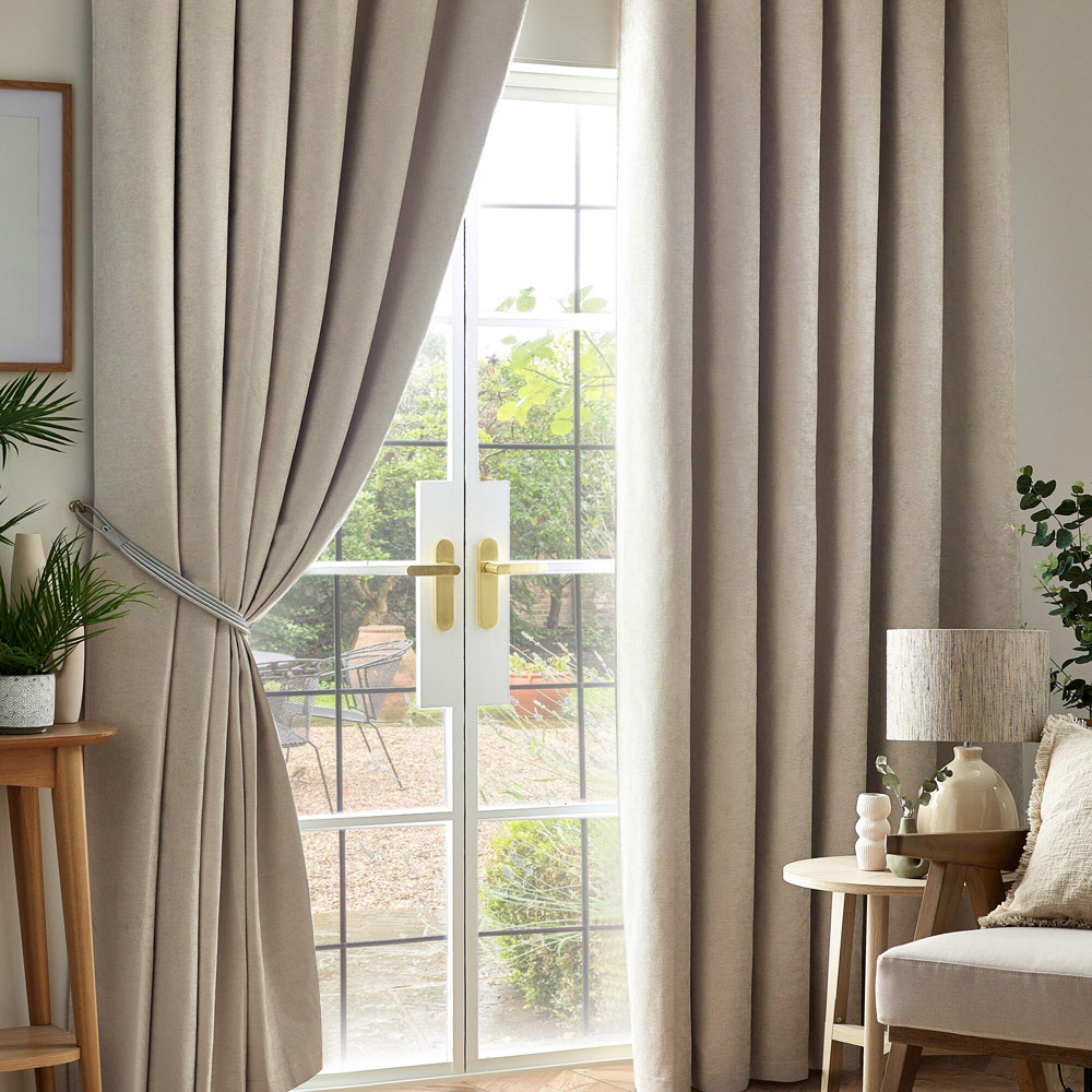 Alan Symonds Cream Chenille Blackout Pencil Pleat Curtains 168cm x 137cm Image 1