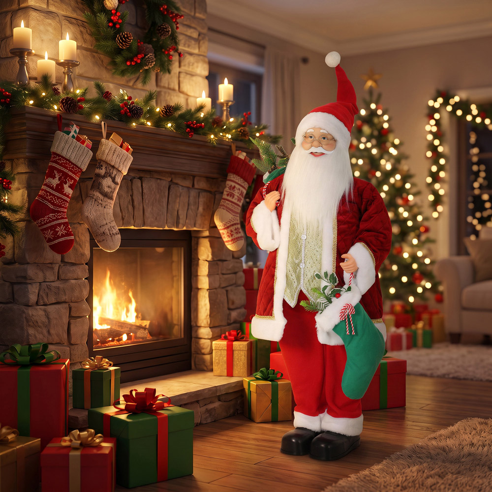 HOMCOM Singing and Dancing Santa Claus with Stocking Sack Christmas Decoration 4ft Image 2