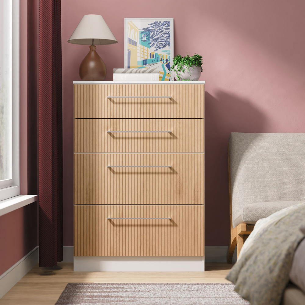 Crowndale Worcester 4 Drawer Slatt Effect and White Deep Chest of Drawers Ready Assembled Image 7
