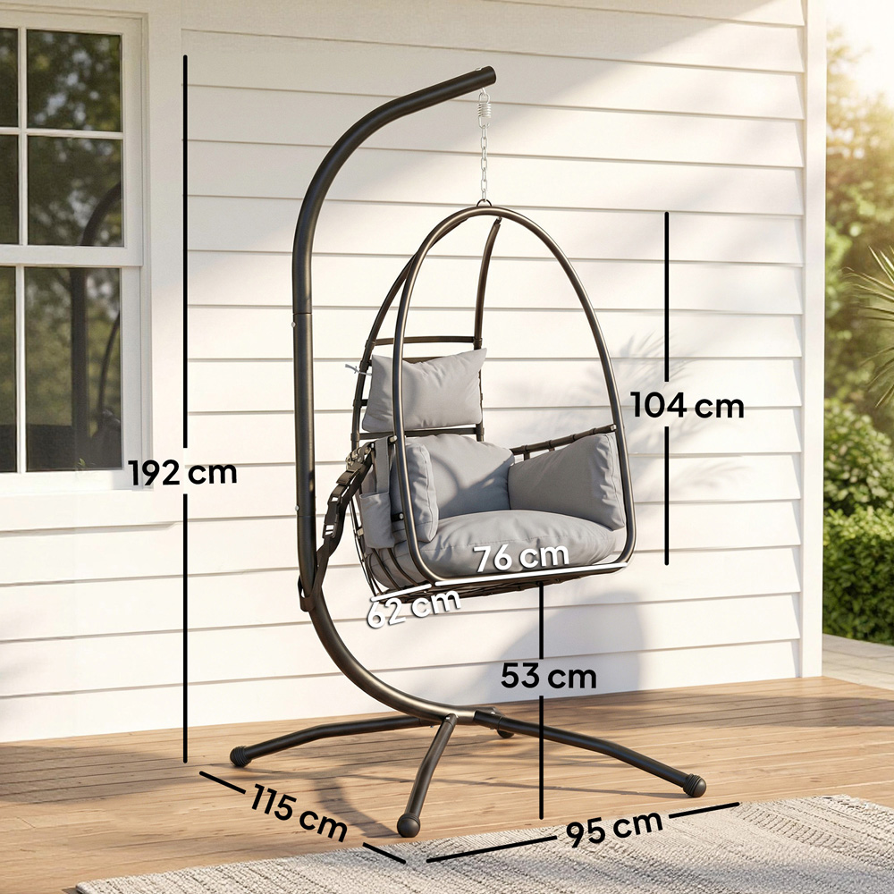 Outsunny Dark Grey Hanging Hammock Egg Chair with Stand Image 9