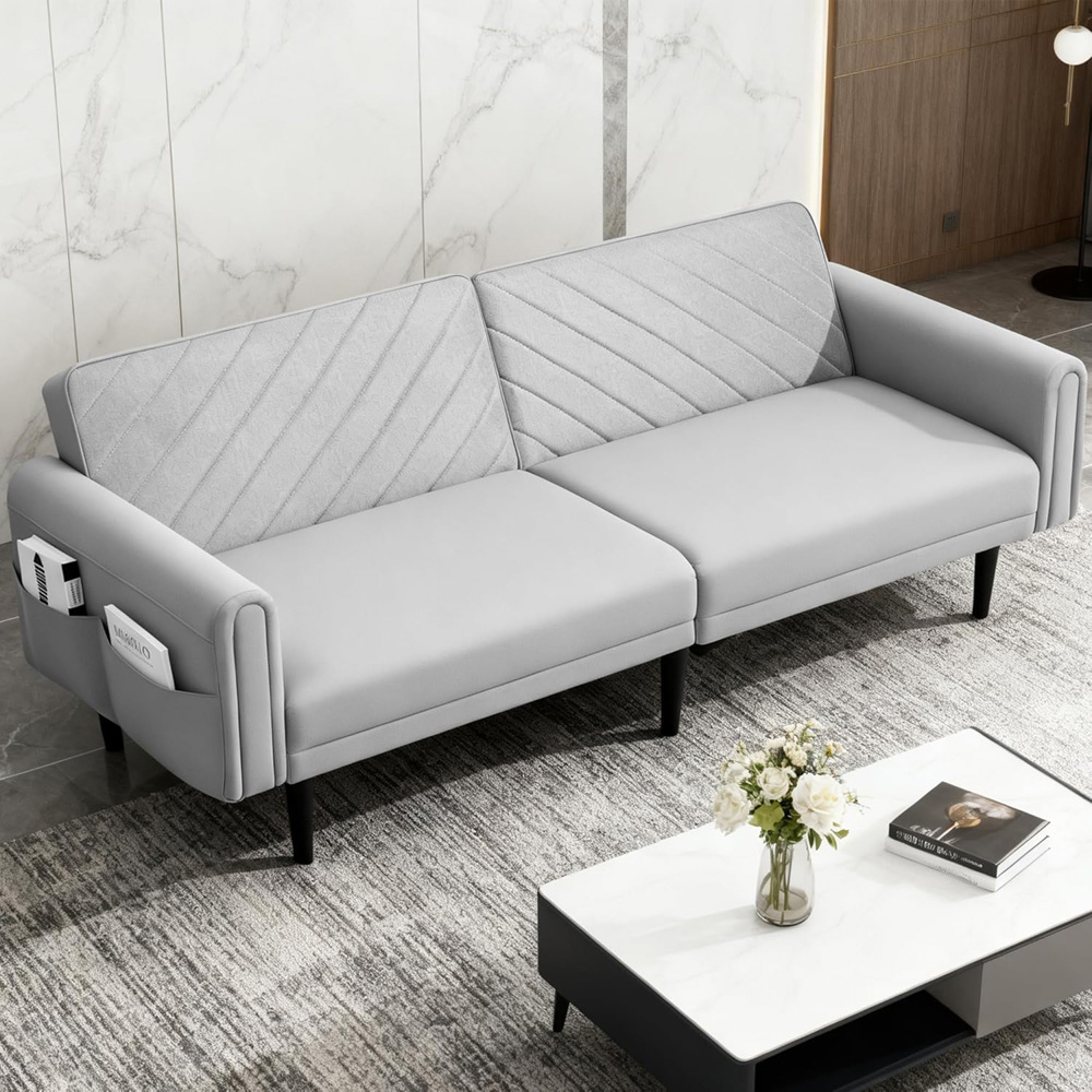 Alivio 2-in-1 Single Grey Adjustable Convertible Sofa Bed with Side Pockets Image 3