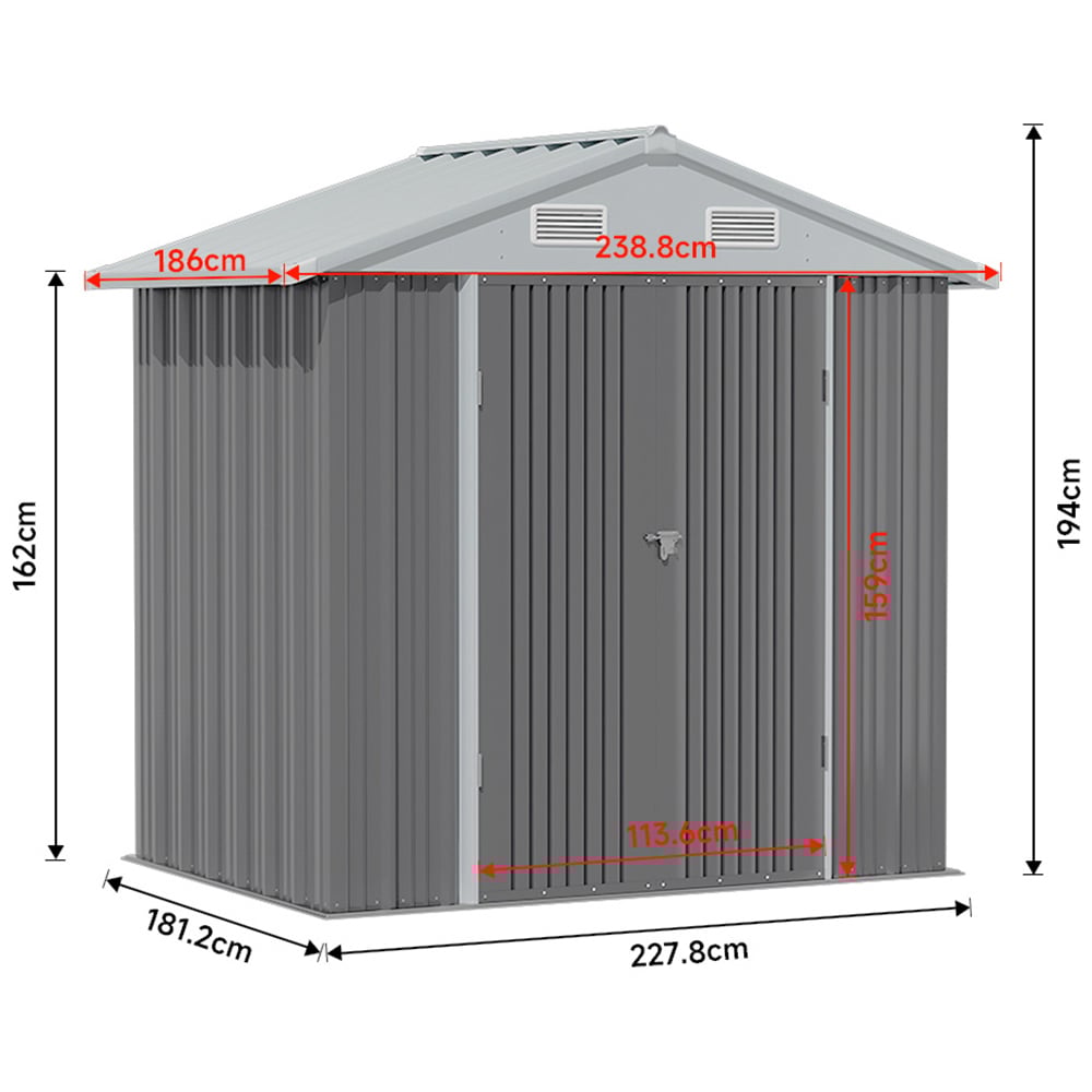 Living and Home 6 x 7.5ft Lockable Door Outdoor Metal Storage Shed Image 5