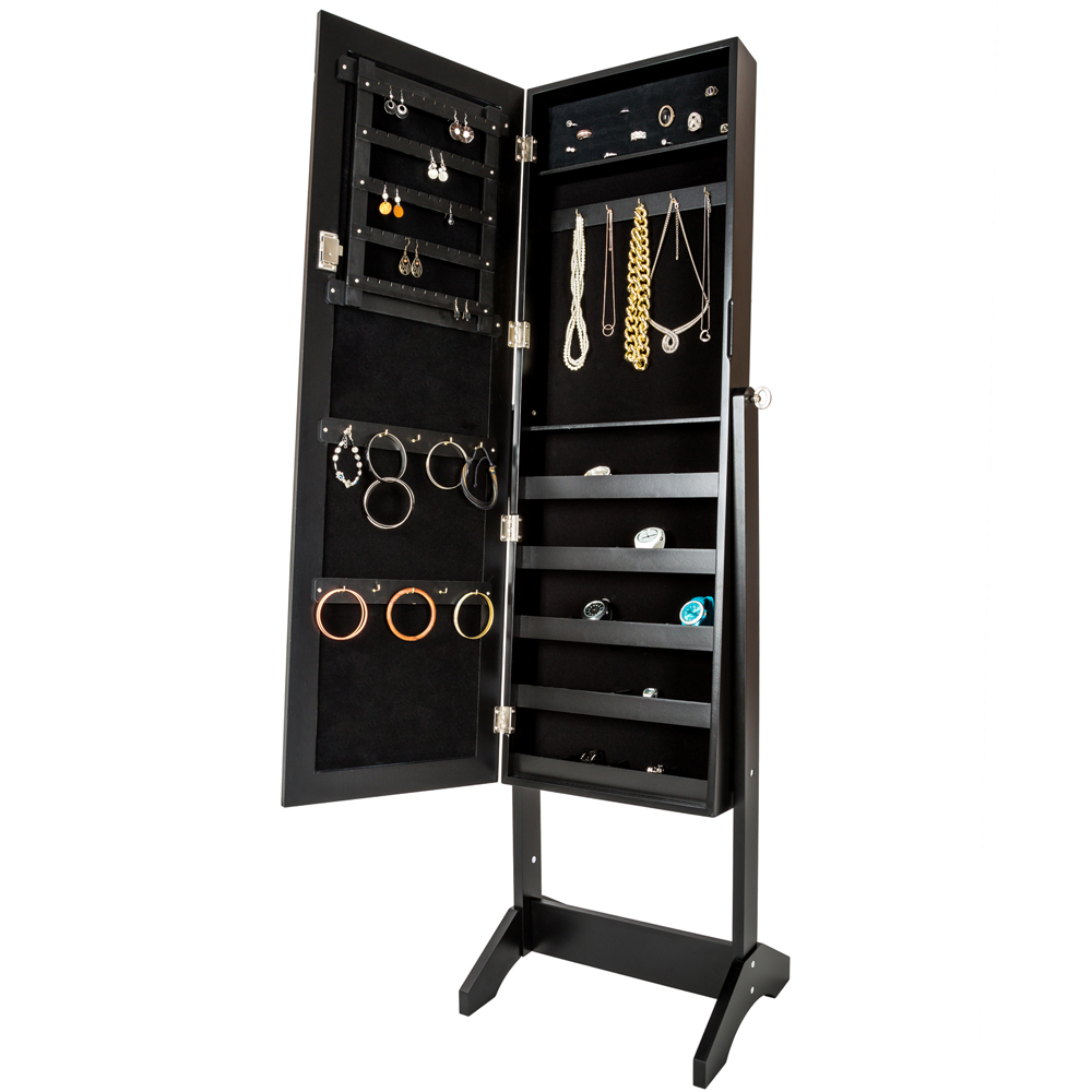 tectake Black Lockable Full Length Mirror with Storage Image 3