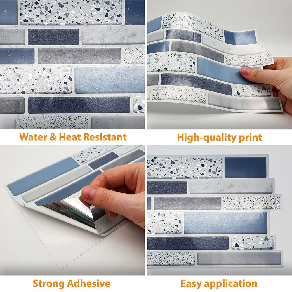 Walplus Terrazzo Silver Touch Blue and Grey Mosaic Tile Sticker 12 Pack Image 4