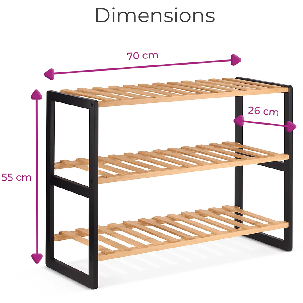 Neo 3 Shelf Black and Natural Bamboo Shoe Rack Image 8