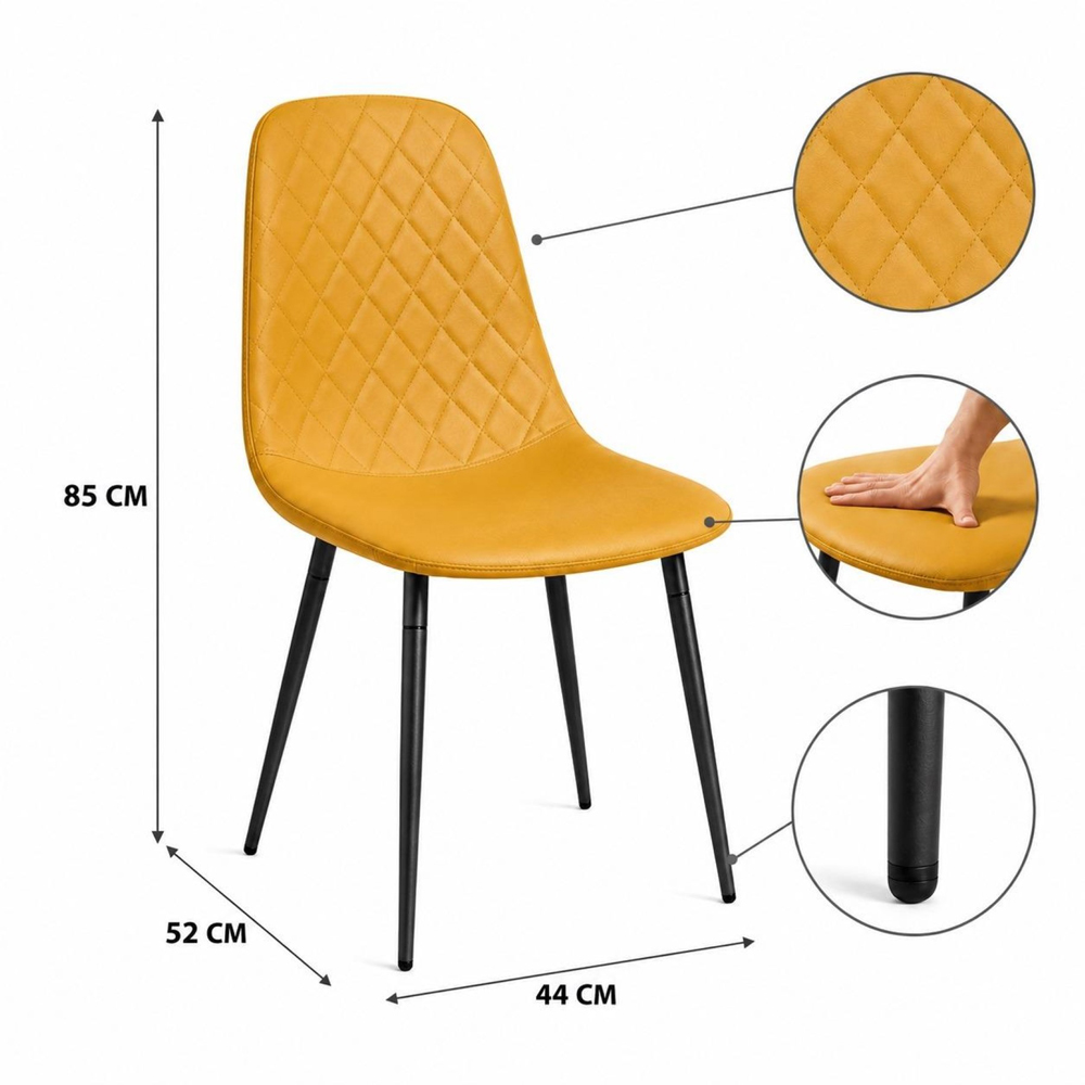 Kosy Koala 4 Seater Wood Effect Leather Round Dining Set Mustard Image 8