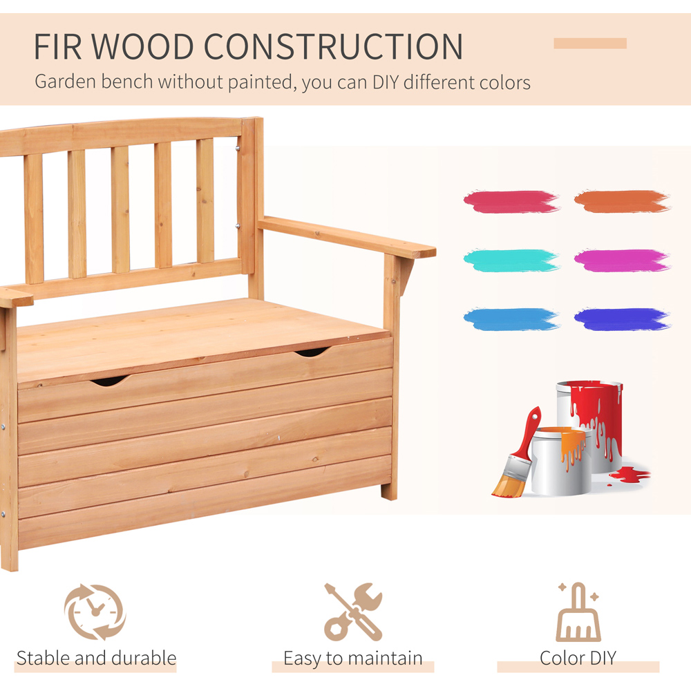 Outsunny Solid Fir Wood Garden Storage Bench Image 6